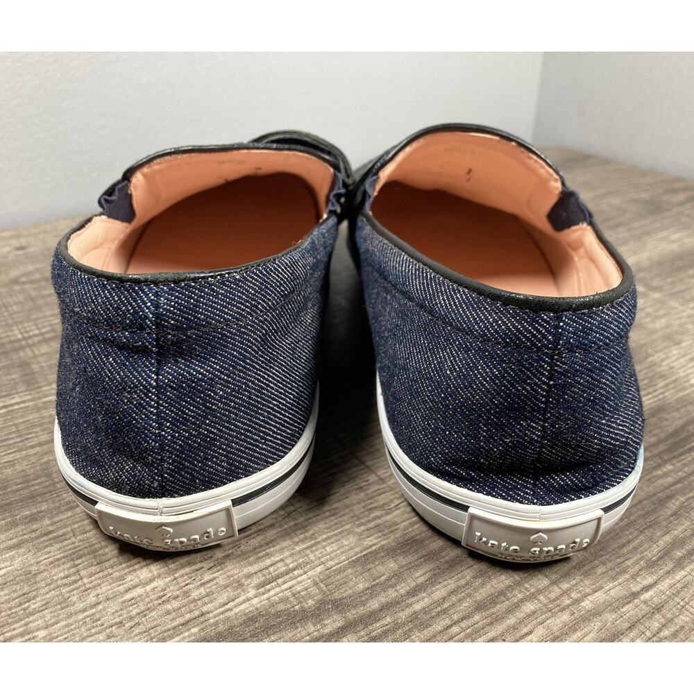 Kate Spade New York Delise Too Denim Shoes With Black Bow Slip On Flats Size 8 - Picture 4 of 9